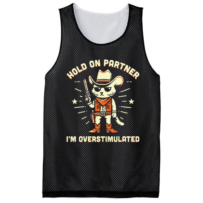 Hold On Partner IM Overstimulated Retro Western Cat Cowboy Mesh Reversible Basketball Jersey Tank