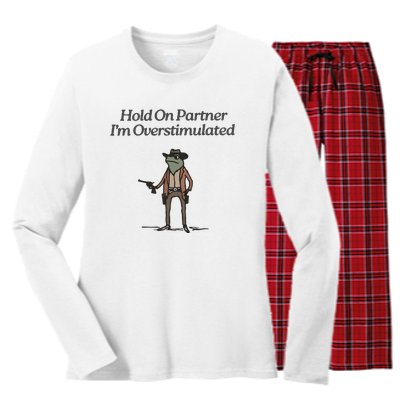 Hold On Partner IM Overstimulated Cowboy Frog Vintage Women's Long Sleeve Flannel Pajama Set 