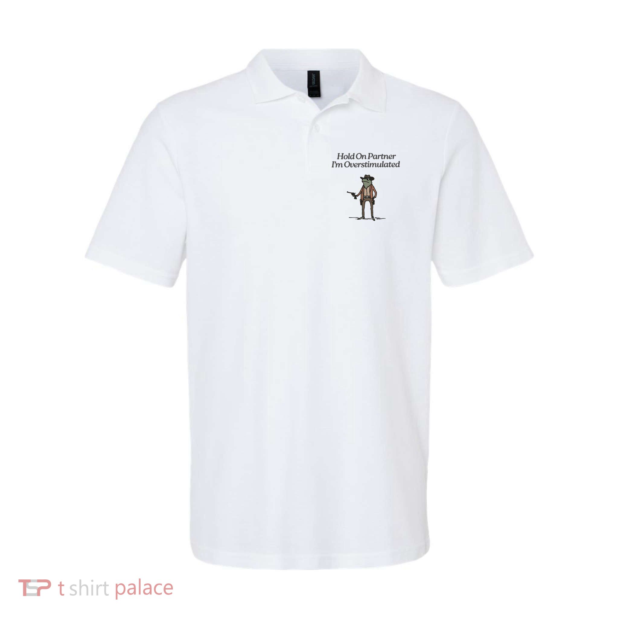 Hold On Partner IM Overstimulated Cowboy Frog Vintage Polo