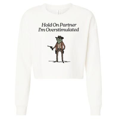Hold On Partner IM Overstimulated Cowboy Frog Vintage Cropped Pullover Crew