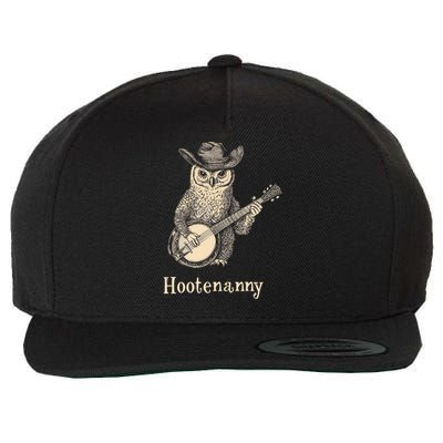 Hootenanny Owl Playing Banjo Country Owl Banjo Guitar Music Wool Snapback Cap
