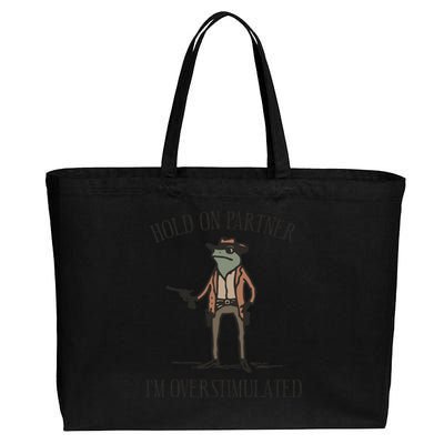 Hold On Partner IM Overstimulated Cowboy Frog Vintage Cotton Canvas Jumbo Tote