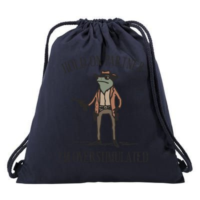 Hold On Partner IM Overstimulated Cowboy Frog Vintage Drawstring Bag