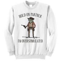 Hold On Partner IM Overstimulated Cowboy Frog Vintage Sweatshirt