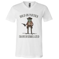 Hold On Partner IM Overstimulated Cowboy Frog Vintage V-Neck T-Shirt