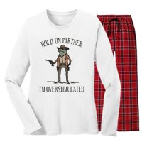 Hold On Partner IM Overstimulated Cowboy Frog Vintage Women's Long Sleeve Flannel Pajama Set 