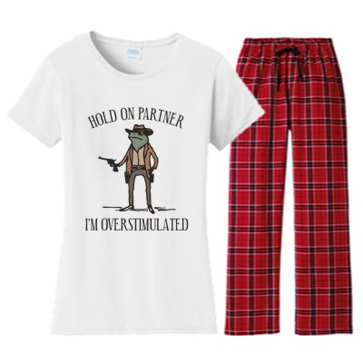 Hold On Partner IM Overstimulated Cowboy Frog Vintage Women's Flannel Pajama Set