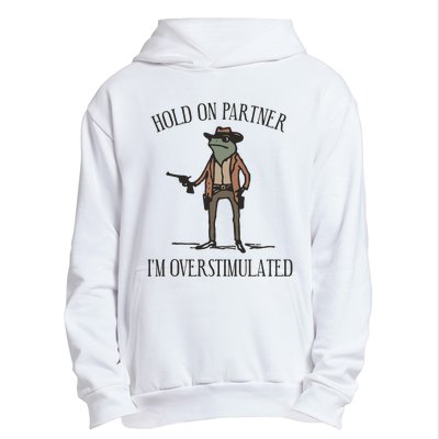 Hold On Partner IM Overstimulated Cowboy Frog Vintage Urban Pullover Hoodie