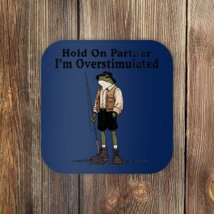 Hold On Partner IM Overstimulated Funny Frog Fishing Humor Coaster