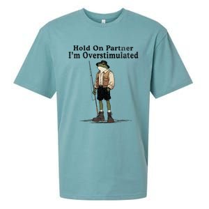 Hold On Partner IM Overstimulated Funny Frog Fishing Humor Sueded Cloud Jersey T-Shirt