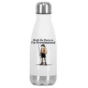 Hold On Partner IM Overstimulated Funny Frog Fishing Humor Stainless Steel Insulated Water Bottle