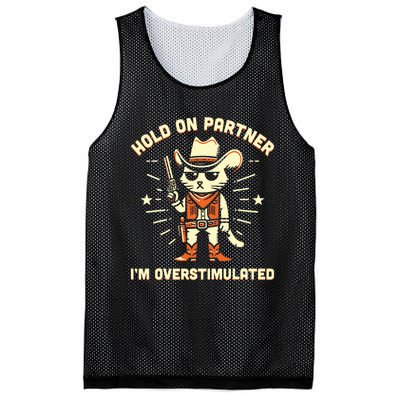 Hold On Partner IM Overstimulated Retro Western Cat Cowboy Mesh Reversible Basketball Jersey Tank