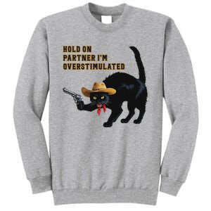 Hold On Partner IM Overstimulated Black Cat Tall Sweatshirt