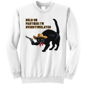 Hold On Partner IM Overstimulated Black Cat Sweatshirt