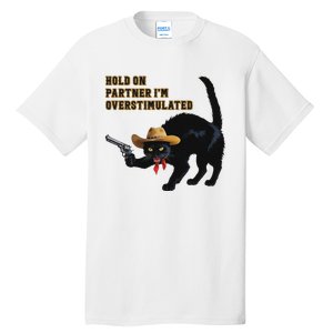 Hold On Partner IM Overstimulated Black Cat Tall T-Shirt