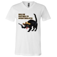 Hold On Partner IM Overstimulated Black Cat V-Neck T-Shirt