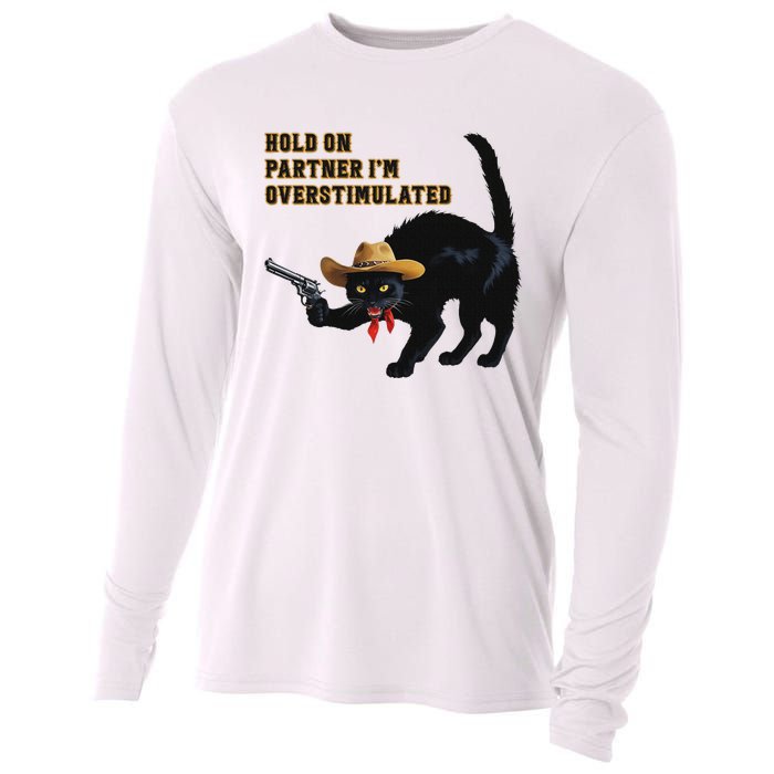 Hold On Partner IM Overstimulated Black Cat Cooling Performance Long Sleeve Crew