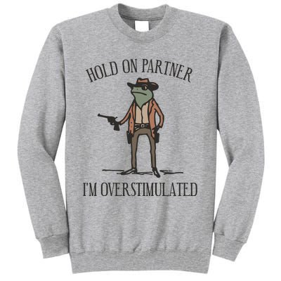 Hold On Partner IM Overstimulated Cowboy Frog Vintage Tall Sweatshirt