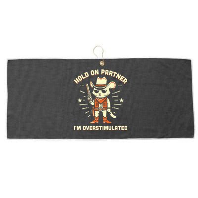 Hold On Partner IM Overstimulated Retro Western Cat Cowboy Large Microfiber Waffle Golf Towel