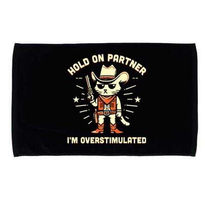 Hold On Partner IM Overstimulated Retro Western Cat Cowboy Microfiber Hand Towel