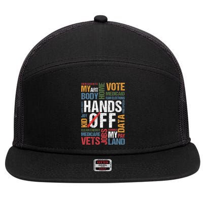 Hands Off Protest Social Security And Medicare Resist 8647 7 Panel Mesh Trucker Snapback Hat