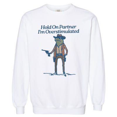 Hold On Partner IM Overstimulated Cowboy Frog Vintage Garment-Dyed Sweatshirt