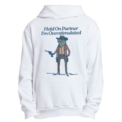 Hold On Partner IM Overstimulated Cowboy Frog Vintage Urban Pullover Hoodie