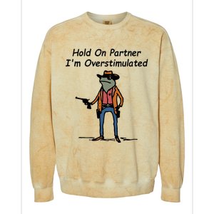 Hold On Partner IM Overstimulated Cowboy Frog Colorblast Crewneck Sweatshirt