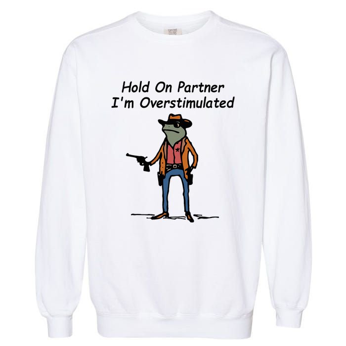 Hold On Partner IM Overstimulated Cowboy Frog Garment-Dyed Sweatshirt