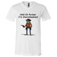 Hold On Partner IM Overstimulated Cowboy Frog V-Neck T-Shirt