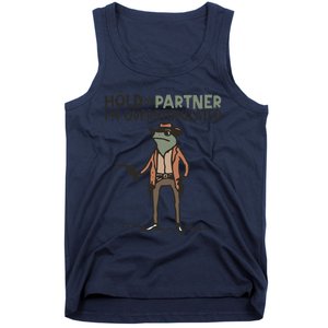 Hold On Partner IM Overstimulated Cowboy Frog Meme Genz Tank Top