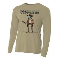 Hold On Partner IM Overstimulated Cowboy Frog Meme Genz Cooling Performance Long Sleeve Crew