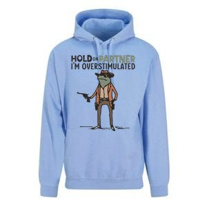 Hold On Partner IM Overstimulated Cowboy Frog Meme Genz Unisex Surf Hoodie