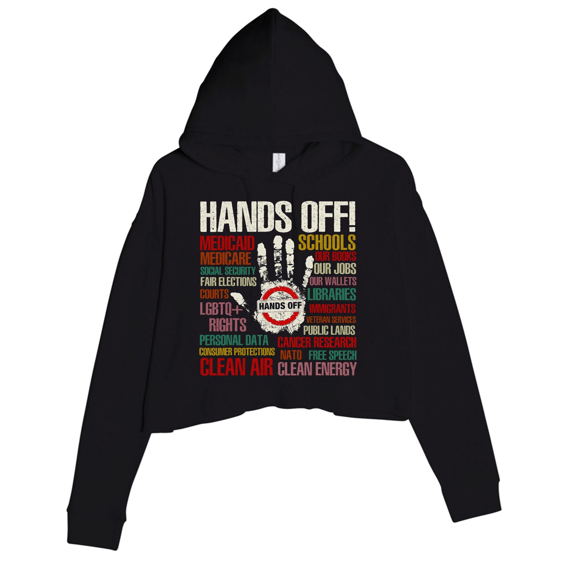 Hands Off Protest Vintage Crop Fleece Hoodie