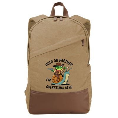 Hold On Partner IM Overstimulated Cowboy Frog Riding Snail Cotton Canvas Backpack