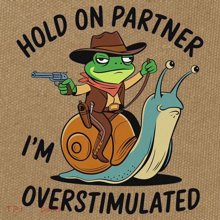 Hold On Partner IM Overstimulated Cowboy Frog Riding Snail Cotton Canvas Backpack