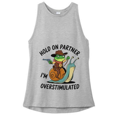 Hold On Partner IM Overstimulated Cowboy Frog Riding Snail Ladies PosiCharge Tri-Blend Wicking Tank