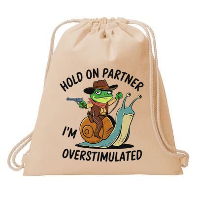 Hold On Partner IM Overstimulated Cowboy Frog Riding Snail Drawstring Bag
