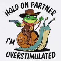 Hold On Partner IM Overstimulated Cowboy Frog Riding Snail Garment-Dyed Sweatshirt