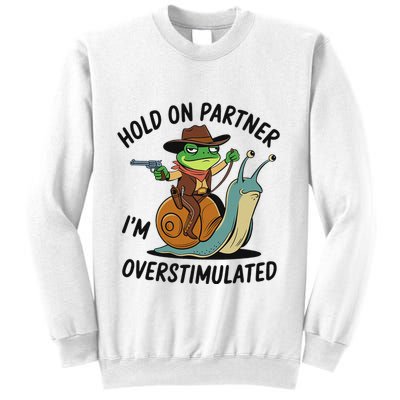 Hold On Partner IM Overstimulated Cowboy Frog Riding Snail Sweatshirt