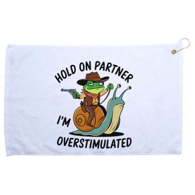 Hold On Partner IM Overstimulated Cowboy Frog Riding Snail Grommeted Golf Towel
