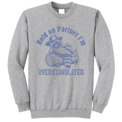 Hold On Partner IM Overstimulated Cowboy Raccoon Vintage Tall Sweatshirt