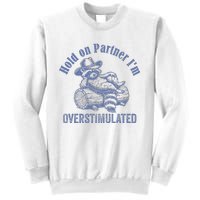 Hold On Partner IM Overstimulated Cowboy Raccoon Vintage Sweatshirt