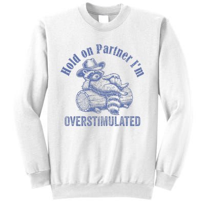 Hold On Partner IM Overstimulated Cowboy Raccoon Vintage Sweatshirt