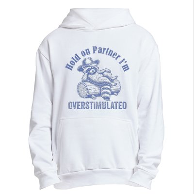 Hold On Partner IM Overstimulated Cowboy Raccoon Vintage Urban Pullover Hoodie