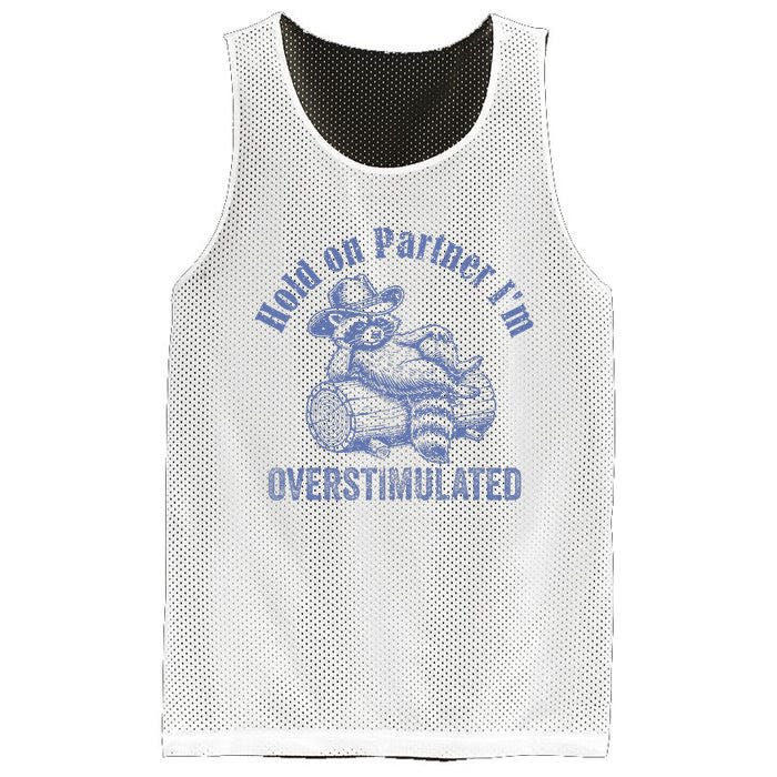 Hold On Partner IM Overstimulated Cowboy Raccoon Vintage Mesh Reversible Basketball Jersey Tank