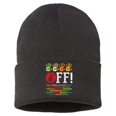 Hands Off Protest Social Security And Medicare Protest Sustainable Knit Beanie