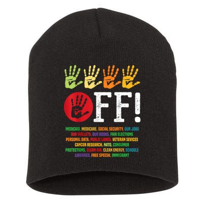 Hands Off Protest Social Security And Medicare Protest Short Acrylic Beanie