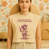 Hold On Partner IM Overstimulated Cowboy Dachshund Dogs Garment-Dyed Women's Muscle Tee
