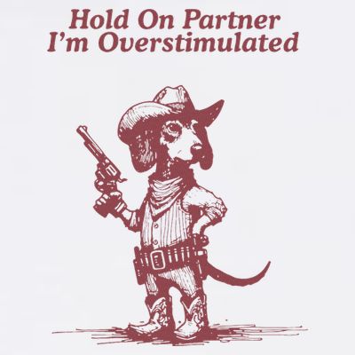 Hold On Partner IM Overstimulated Cowboy Dachshund Dogs T-Shirt